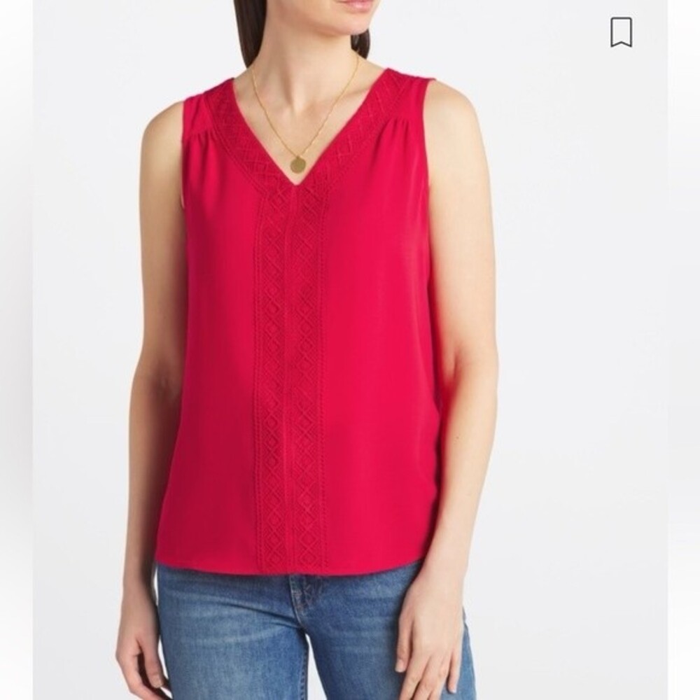 FORTUNE + IVY Hailey Lattice Trim Blouse - NEW - Size XL - Red